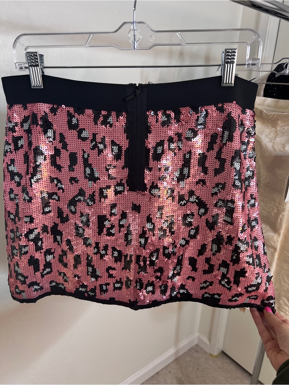 BCBGMaxAzria Pink Black Sequin Mini Skirt Y2K Party Holiday Going Out Size S